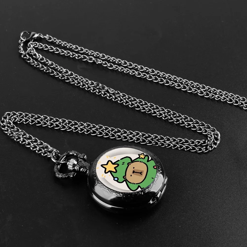 Cartoon Lovely Capybara Glass Dome Pocket Watch with Chain Necklace Vintage Quartz Pendant Watches Christmas Gifts Mens Kids