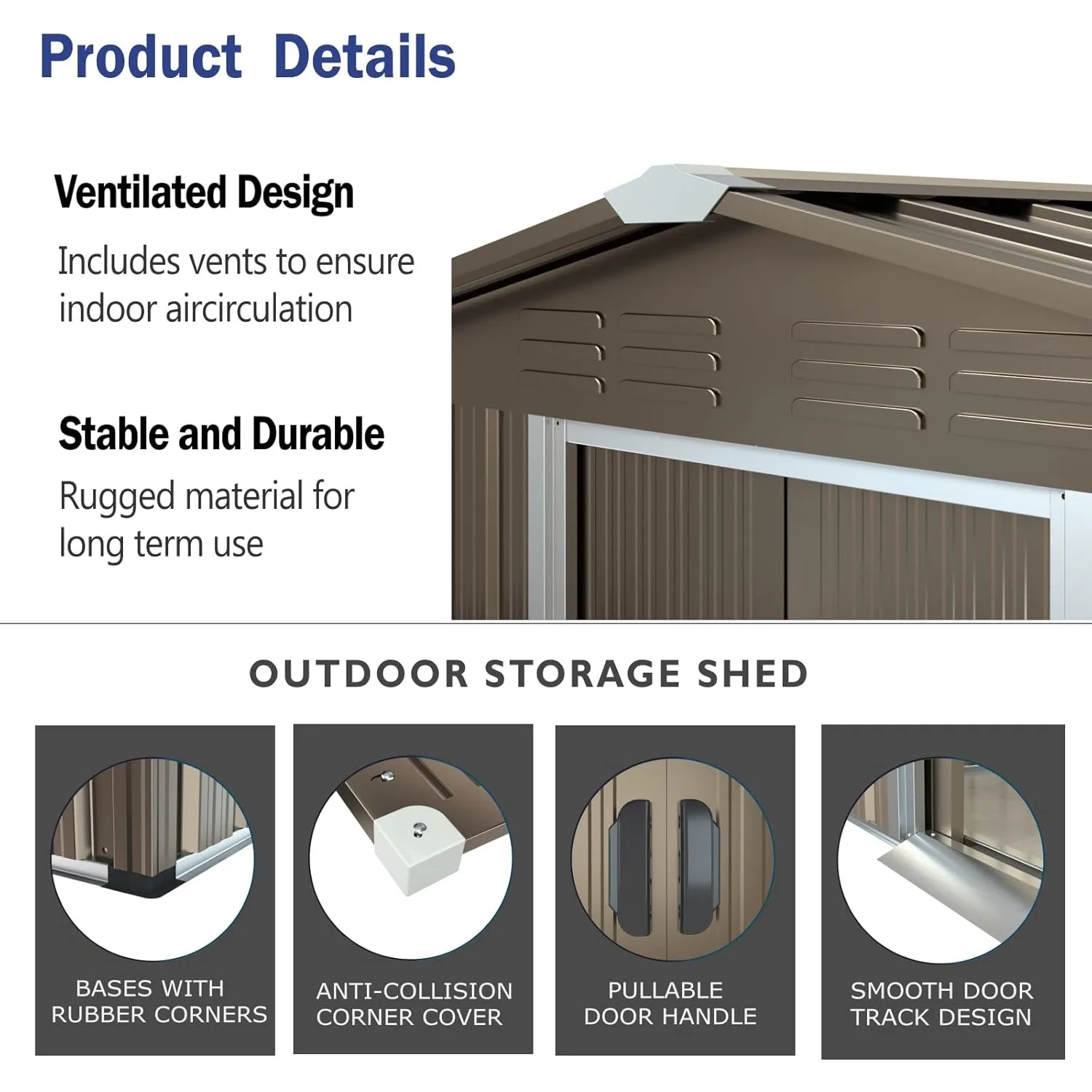 8'x6' Outdoor Storage Shed Outdoor Galvanized Metal Tool Shed with Vents & Sliding Door, Waterproof Garden Shed Brown