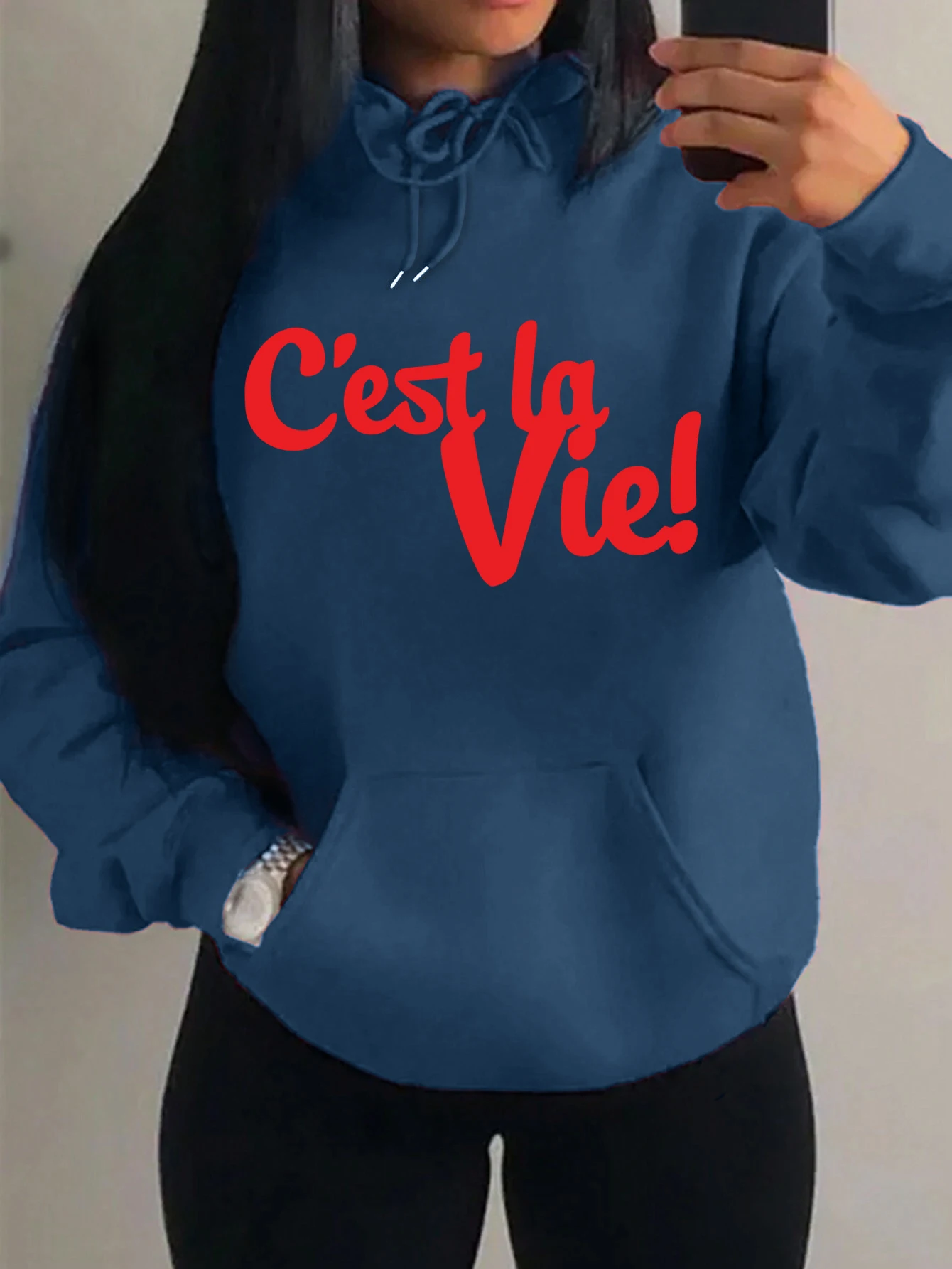 Retro Text Cest La Vie Pattern Women Pullover Creativity Warm Hoodie Hip Hop Casual Sweatshirt Fashion Comfortable Female