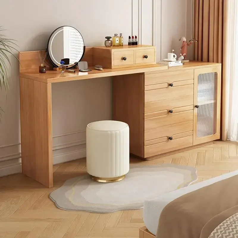 

Organizer Lights Wood Vanity Table Mirror Glass Nordic House Unique Drawers Dressers Makeup Luxury Corner Coiffeuse Furniture