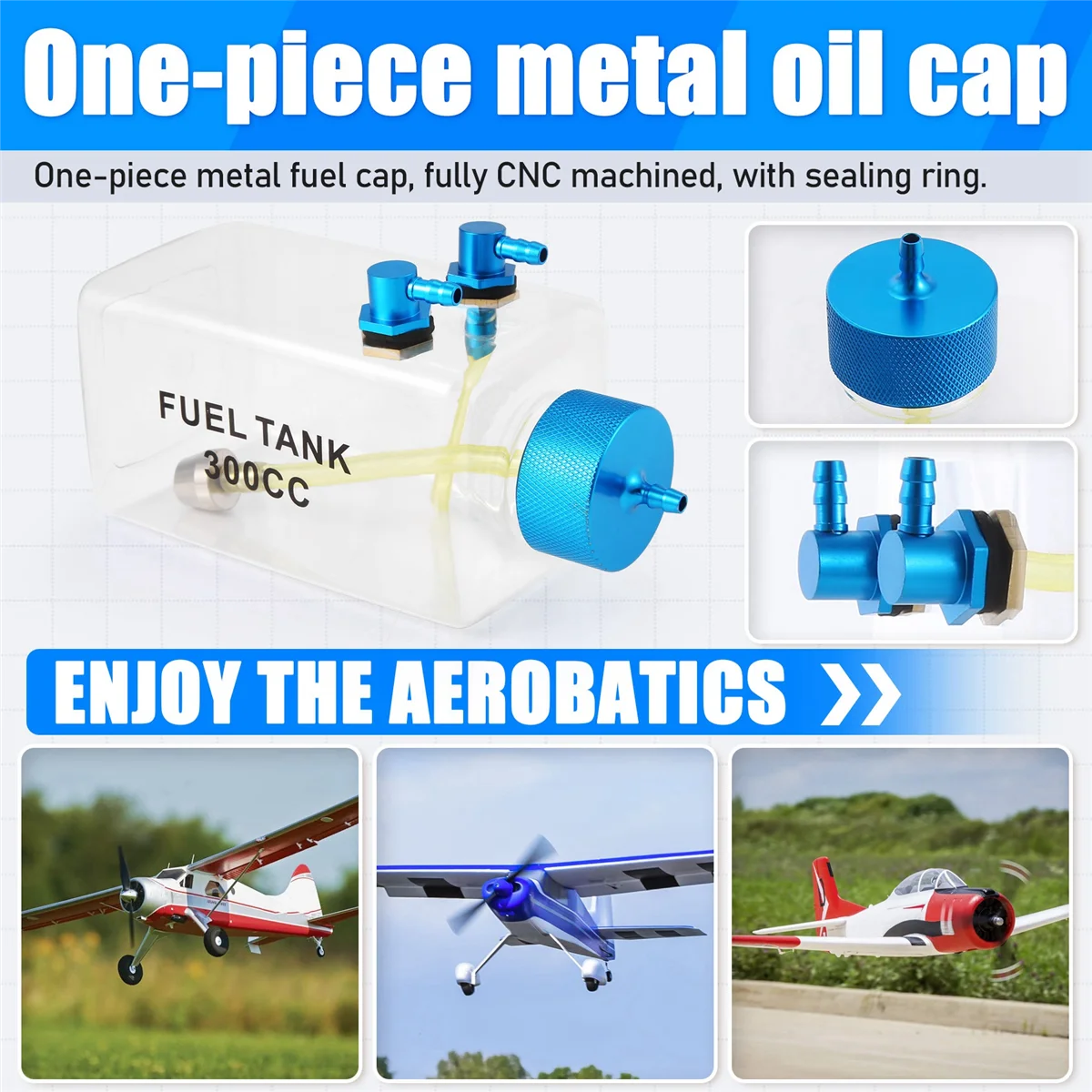 Tanque de combustível a17i, garrafa de plástico transparente de gasolina 300cc cnc para avião rc a gás e nitro