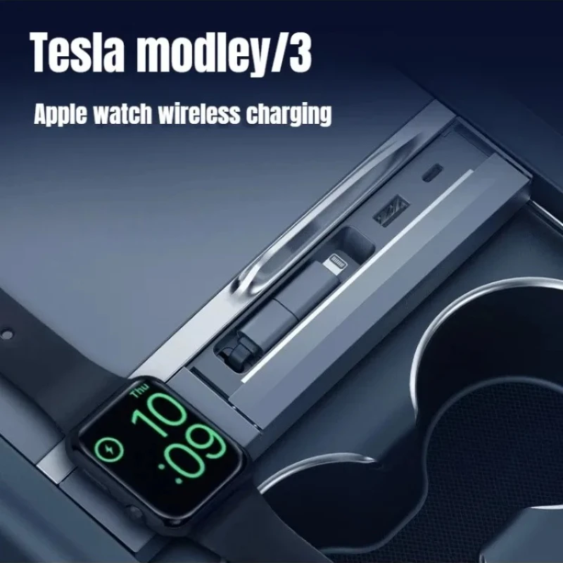 

Applicable To Tesla's New Model 3/Y Center Console Expansion Dock, with Retractable Cable, Wireless Charging Extender Adapter