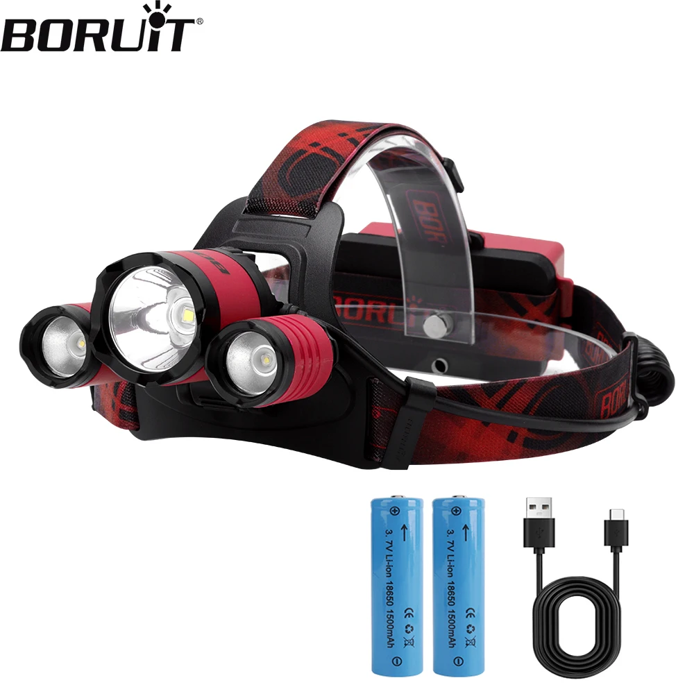 

BORUiT B21 Super Bright LED Headlamp 2000LM USB Rechargeable Headlight 4 Lighting Modes 18650 Head Torch Camping Fishing Lantern