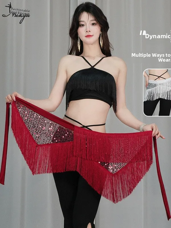 

2025 New Belly Dance Hip Scarf Sequin Tassel Waist Towel Stage Performance Belt Practice orm Waist Chain Faionable Ethn...