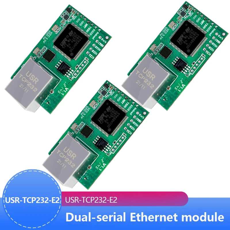 

3pcs USR-TCP232-E2 Pin Type Serial UART TTL to LAN Ethernet Module 2 serial ports Industrial grade Main frequency 120MHz