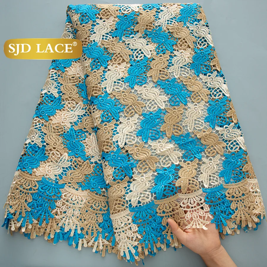 SJD LACE Guipure Cord Lace Fabrics 2025 High Quality Water Soluble Lace Nigeria Stones Cord For Women Wedding Party Dresses 4550 - Image 4