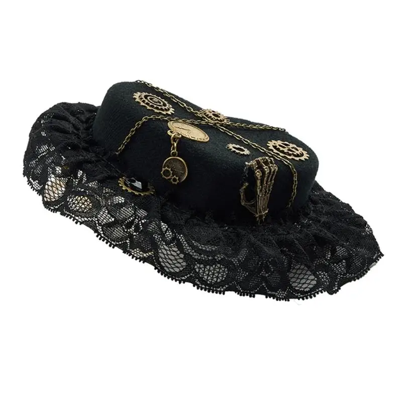 R7UF Romantics Lace And Metal Gear Hair Clip Handworks Steampunk Gothic Hair Clip