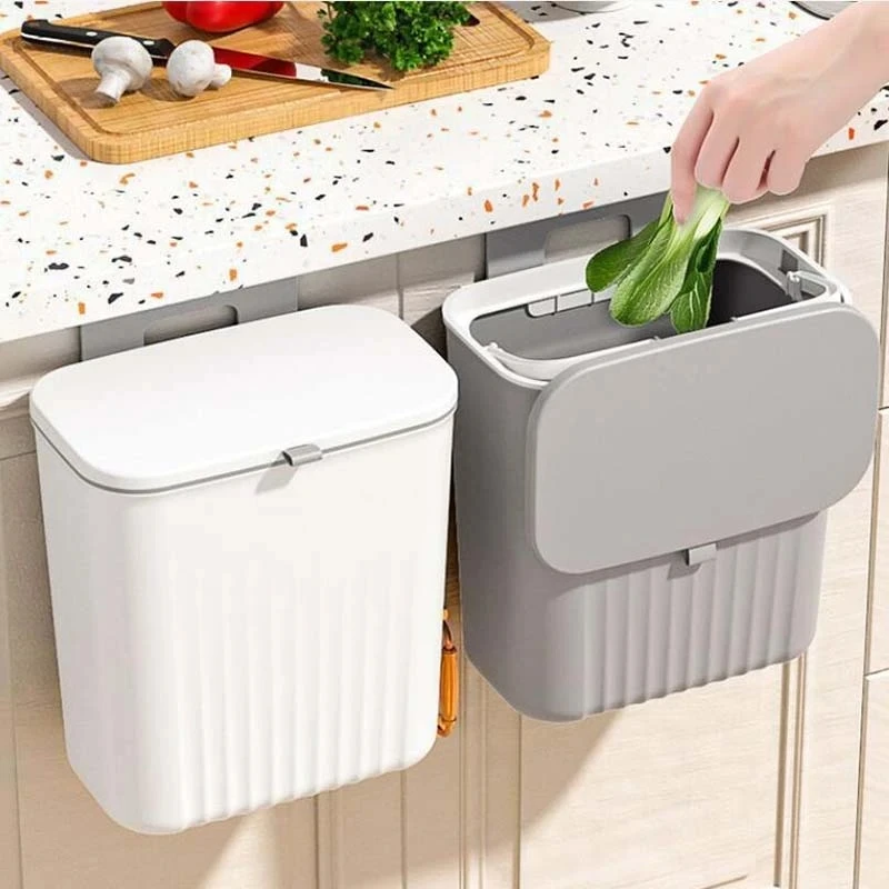 

Hanging Trash Can For Kitchen 9L Large Capacity Kitchen Recycling Garbage basket Bathroom Wall Mounted Trash Bin with lid