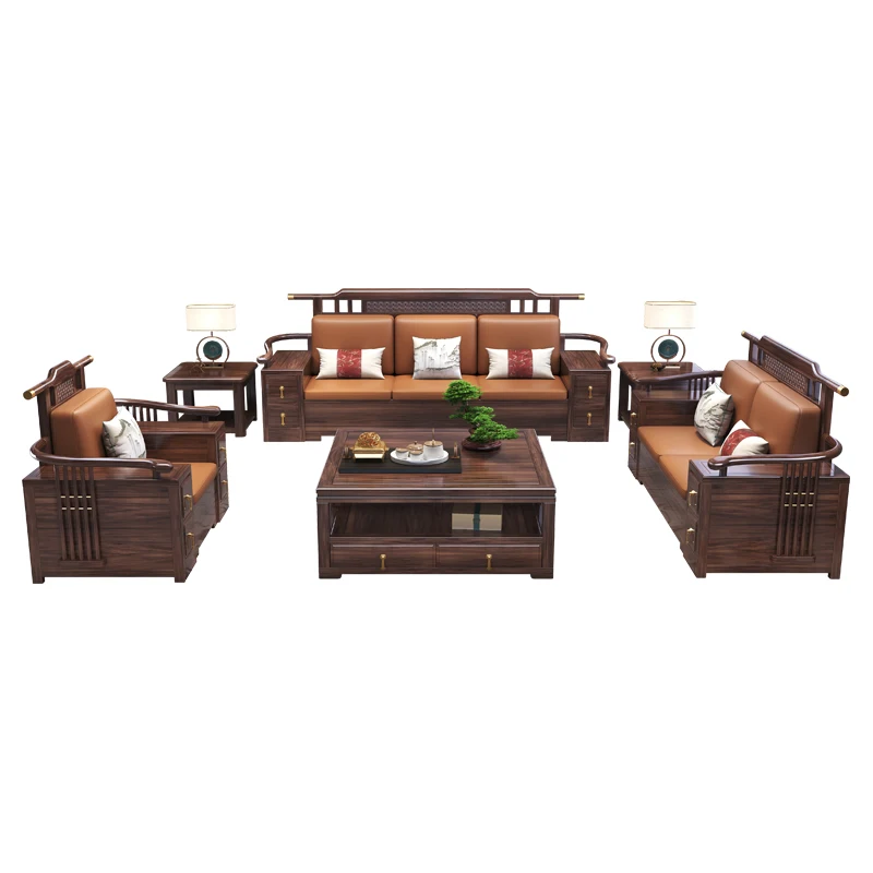 New Chinese ebony solid wood sofa living room combination