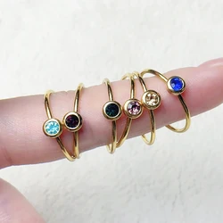 Minimalist Colorful Y2k Birthstone Rings for Women Thin Pinky Stainless Steel Ring for Girl INS Chic Jewelry Accessories KBR192