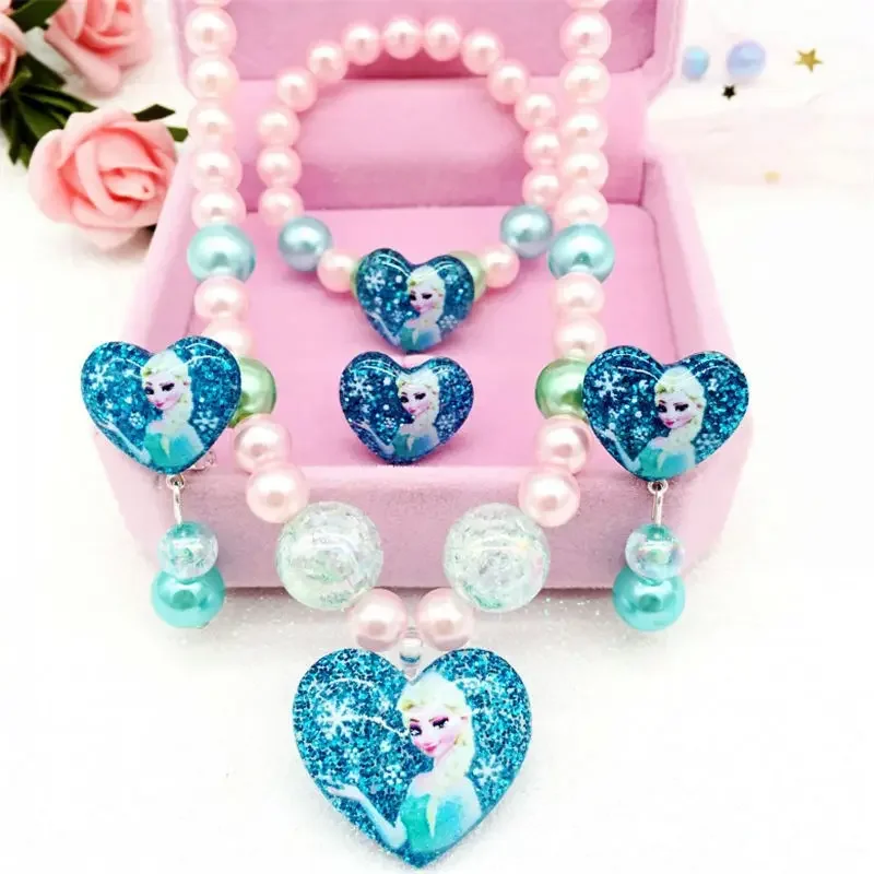 Disney 4pcs/lot Frozen Children Girls Princess Necklace toys  Bracelet Earrings Rings Accessories Paper Cards Birthday Gifts