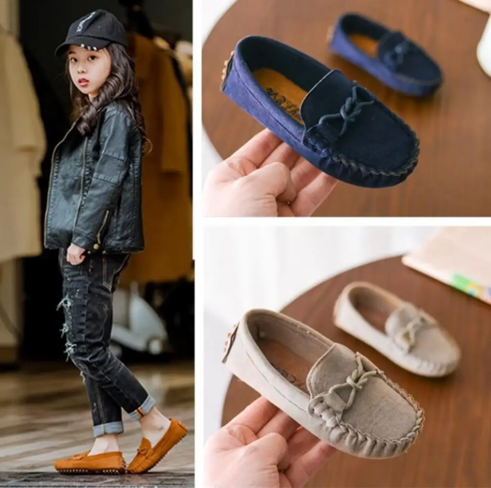 

2024 Kids Penny Loafers Flats Shoes Suede Leather Spring Autumn Soft Children Toddle Little Boy Casual Solid Slip On Moccasins