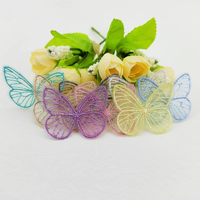 Wholesale 200Pcs 4.5*3.5CM Embroidered Mesh Butterfly For DIY Headwear Hair Clips Decor Clothes Hat Shoes Patches Accessories