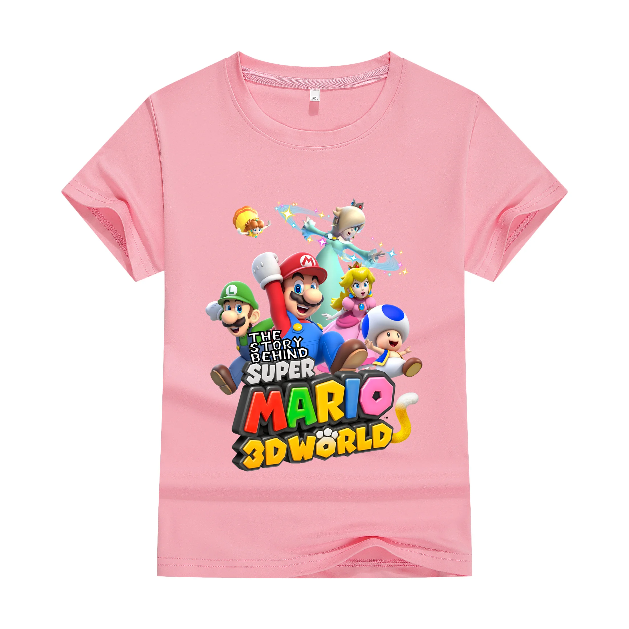 Camiseta de algodão estampada para meninos e meninas, gola redonda, manga curta, Mario Fashion, blusa casual, roupa de cima, verão, 2024