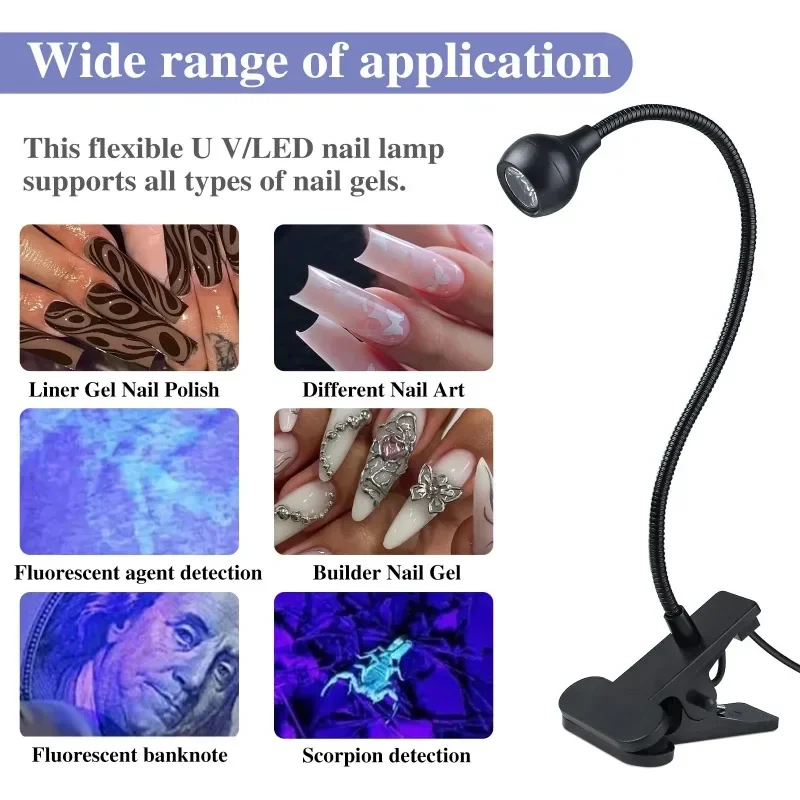 Paars Licht Hoge Kwaliteit Manicure UV-Lijm Uithardende Lamp Multifunctioneel Met Clip En Schakelaar Usb Lamp Één Lamp Multifunctioneel