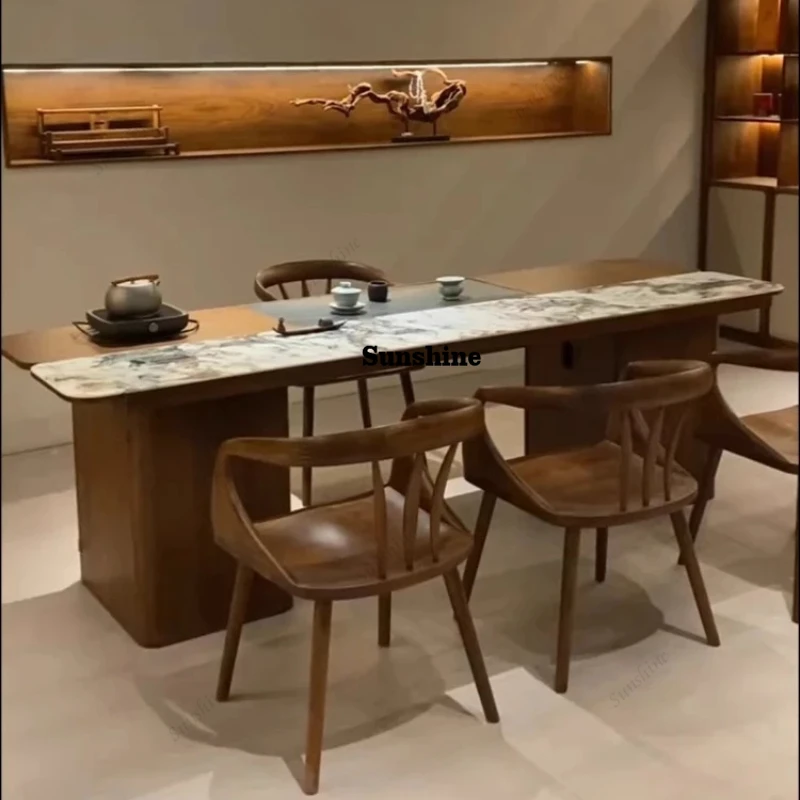 New Chinese ebony tea table and chair combination, one table and five chairs, all solid wood home office tea table