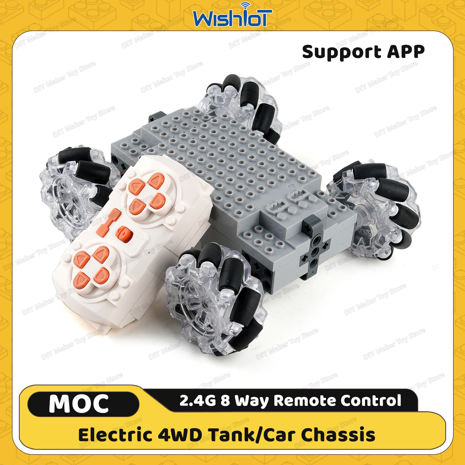 MOC Elektrische Technische 4WD Tank/Auto Chassis Mecanum Omnidirektionale Räder Stunt Drift Power Fahrzeug Baustein Spielzeug Kind geschenk