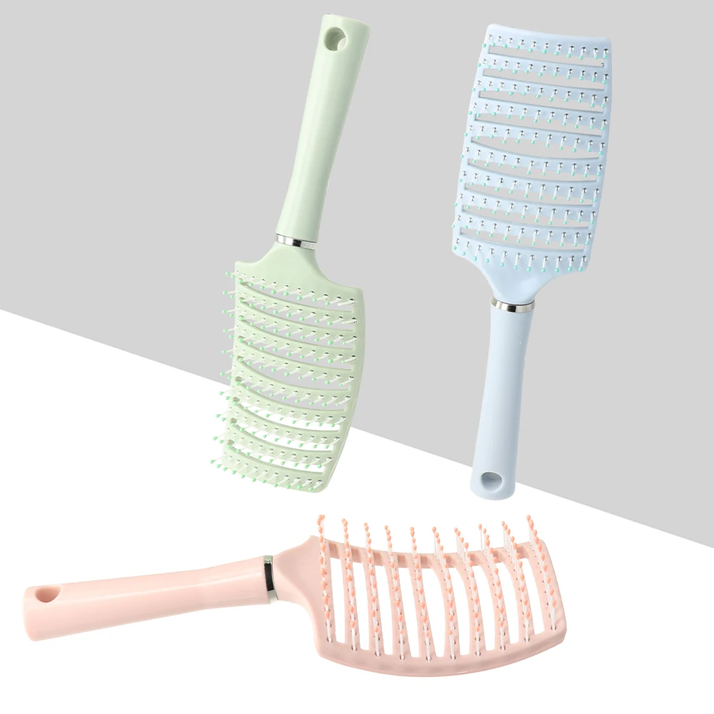 Curved Vented Massage Comb Styling Hair Brush Blue Pink Anti-Static Detangler Wet Or Dry Fast Blow Drying For Long Short Hair