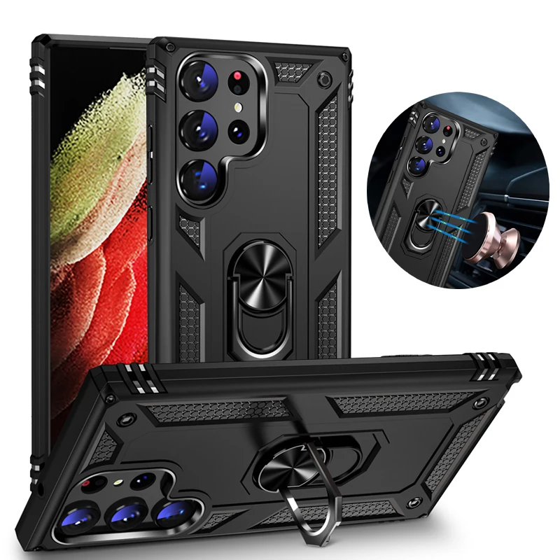 For Samsung Galaxy S25 Edge S21 S20 FE S22 Plus S23 S24 Ultra Phone Case Protect Shockproof Armor Ring Holder Stand Cover Cases