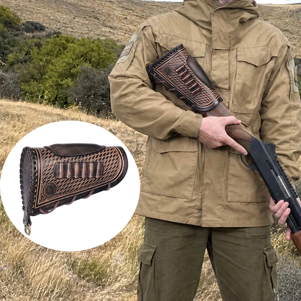 Tourbon Jagd-Leder-Gewehrschaftabdeckung, verstellbare Gewehrschaftauflage mit Munitionsschlaufen, passend für 30.06, 30.30, 308 usw. – Detail 5