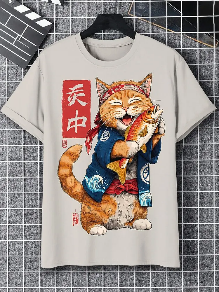 2025 Men's T-shirts Funny Cat Ramen Art 3D Animal Print Casual Tshirt Summer Men Women Short Sleeve Tee Street Trend Kid Y2k Top