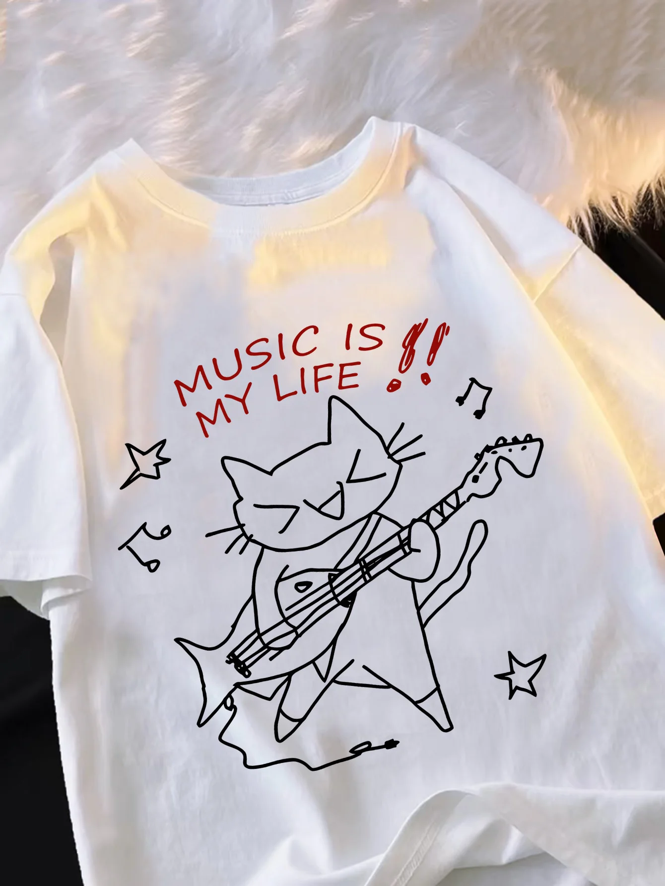 

Rock Cat Graphic Printing Summer Autumn and Winter Pure Cotton Casual and Comfortable Men's and Women's T-shirts Short Sleeves