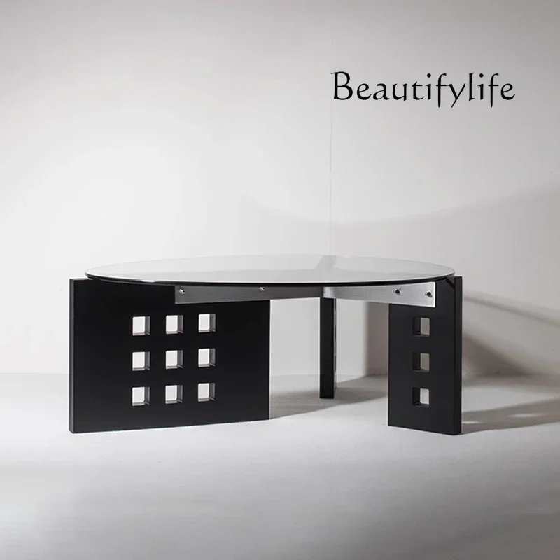 Nordic style solid wood coffee table round special-shaped creative small apartment retro glass tea table stainless steelpara cas