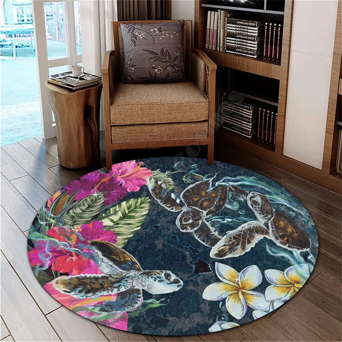 

Hawaii Map Turtle Hibiscus Plumeria Round Carpet 3D Printed Rug Non-slip Mat Dining Room Living Room Soft Bedroom Carpet 8 color