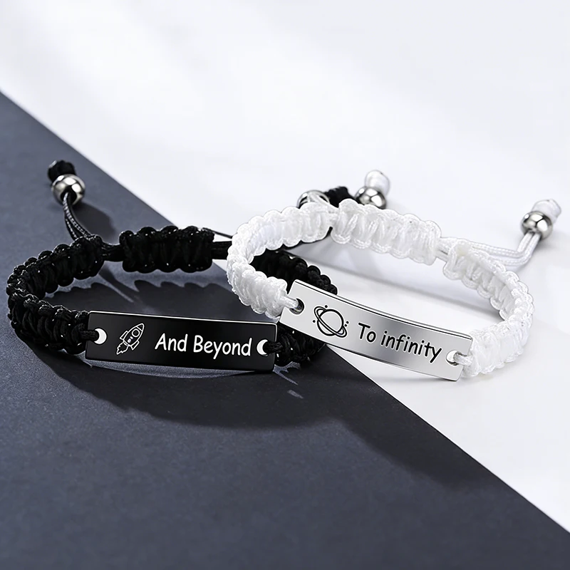2Pcs/Set To Infinity And Beyond Couple Bracelet Black White Braided Rope Adjustable Bracelets For Lovers Gifts