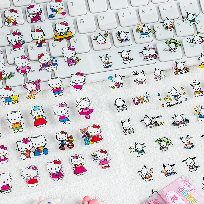 4 Sheets Sanrio Kawaii Transparent Waterproof Stickers Cartoon Decoration Decals Cute Children Reward Sticker Stationery Toys