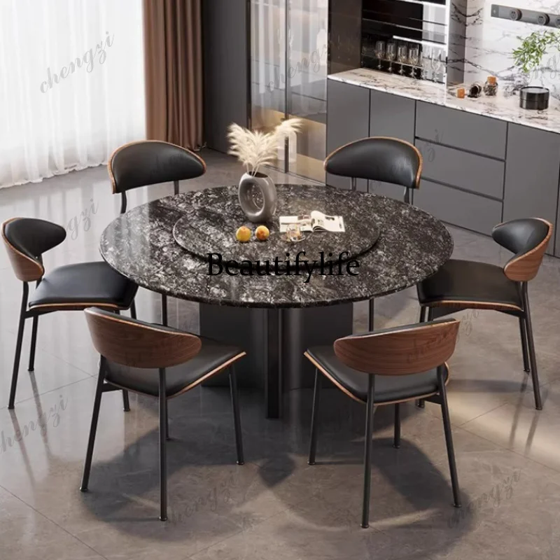 L181 130cm 135cm 150cm 160cm Luxury modern round natural luxury stone dining table and sets 4 6 chairs dining rooms furnit