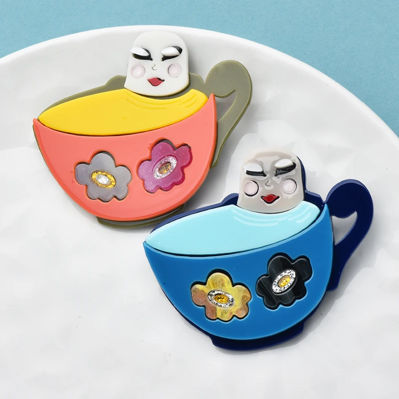 

Wuli&baby Acrylic Cartoon Cup Brooches 2-color Lovely Cups Brooch For Women Children's Clothes Backpack Pins Gifts