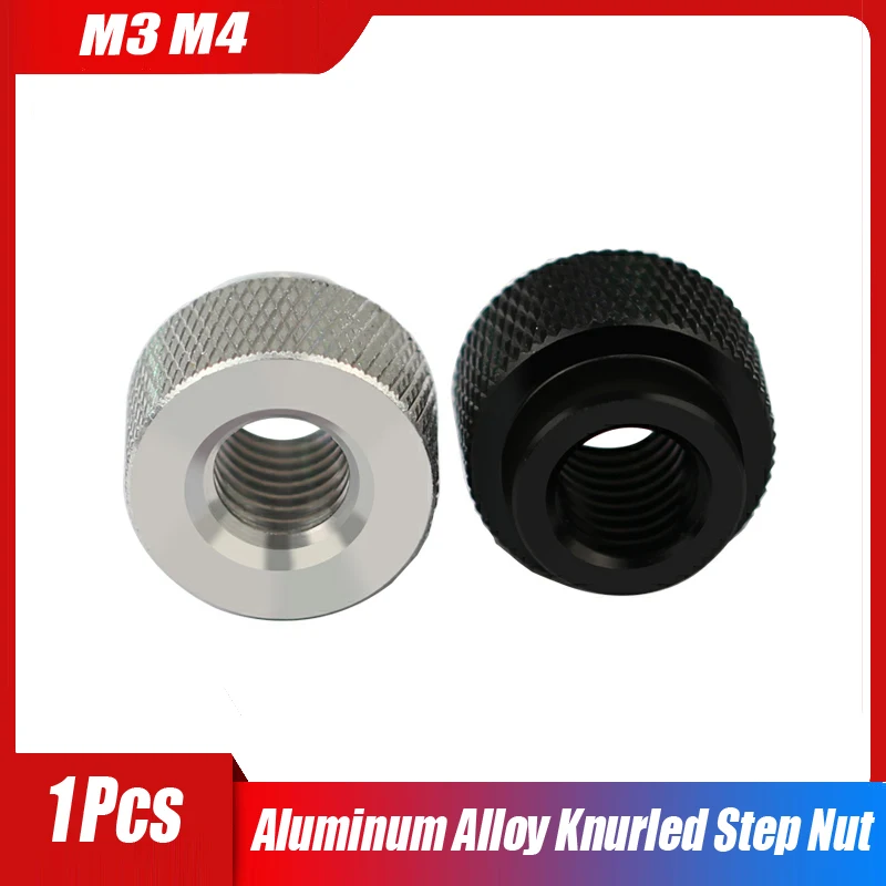 

M3 M4 Iron Nickel/Mesh Hand Nut Aluminum Alloy Knurled Step Nut With Collar Thumb Nuts Black/Red/Aluminium 1Pcs
