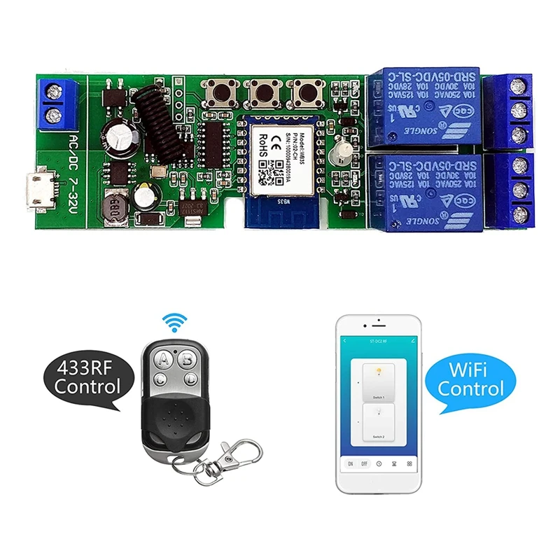 Commutateur à distance Wi-Fi avec citations sans fil pour porte de garage, technologie, 2 canaux, AC 220V, Inching, autobloquant, citations Alexa, bricolage