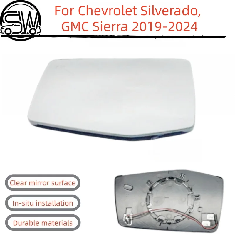 Blind Spot Detection Rear View Mirror Glass Heated BSD Mirror Lens Fit Chevrolet Silverado GMC Sierra 2019-2024.