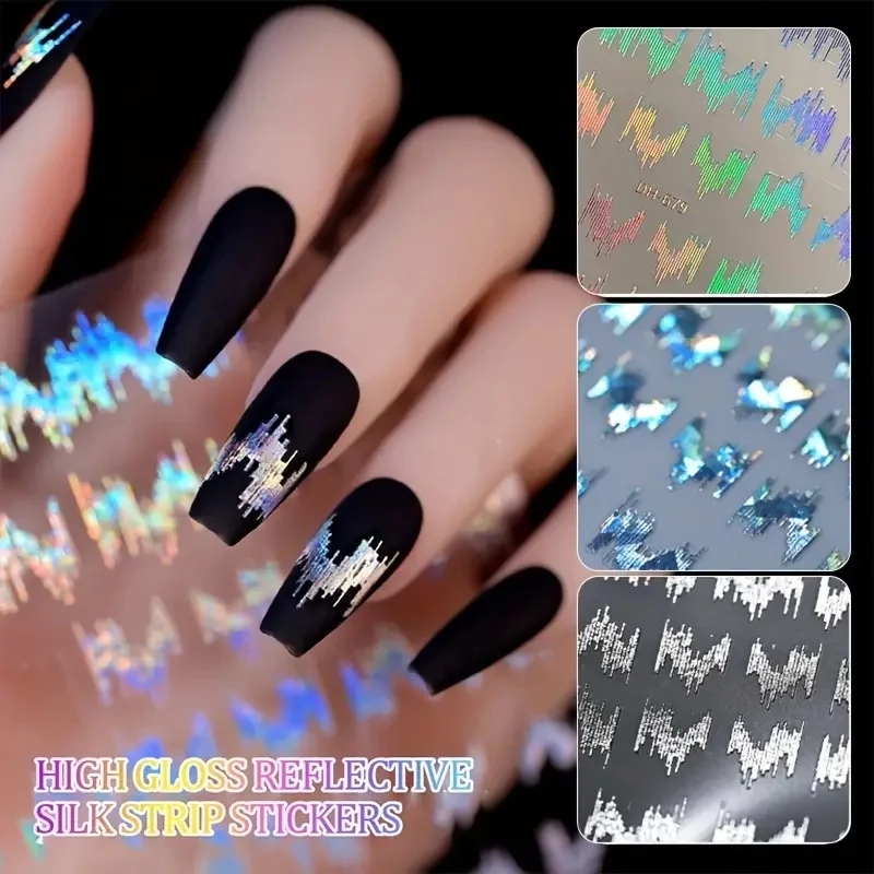 1Pcs High Gloss Reflective Lines Nail Stickers 3D Aurora Silvery Sparkling Decals Shiny Holographic Lines Stickers For Manicure*