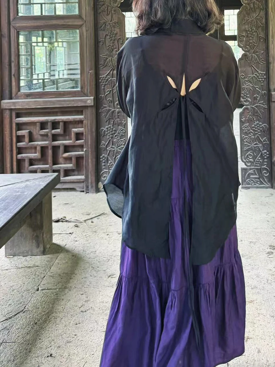 

Женская свободная рубашка с длинными рукавами и узлом на спине, летняя новинка, тонкая, с защитой от солнца, из полиэфирного волокна, повседневная.