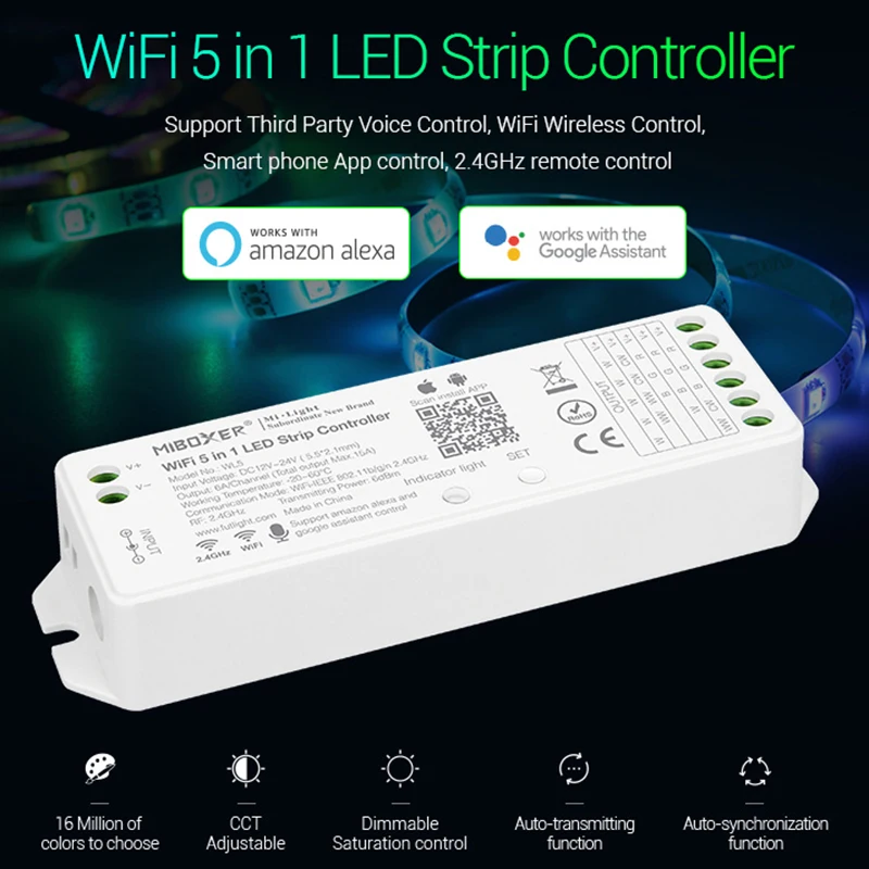 Milight WL5 DC12~24V 6A/Channel WiFi-IEEE 802.11b/g/n 2.4GHz or 2.4G RF 5 IN 1 WiFi LED Controller