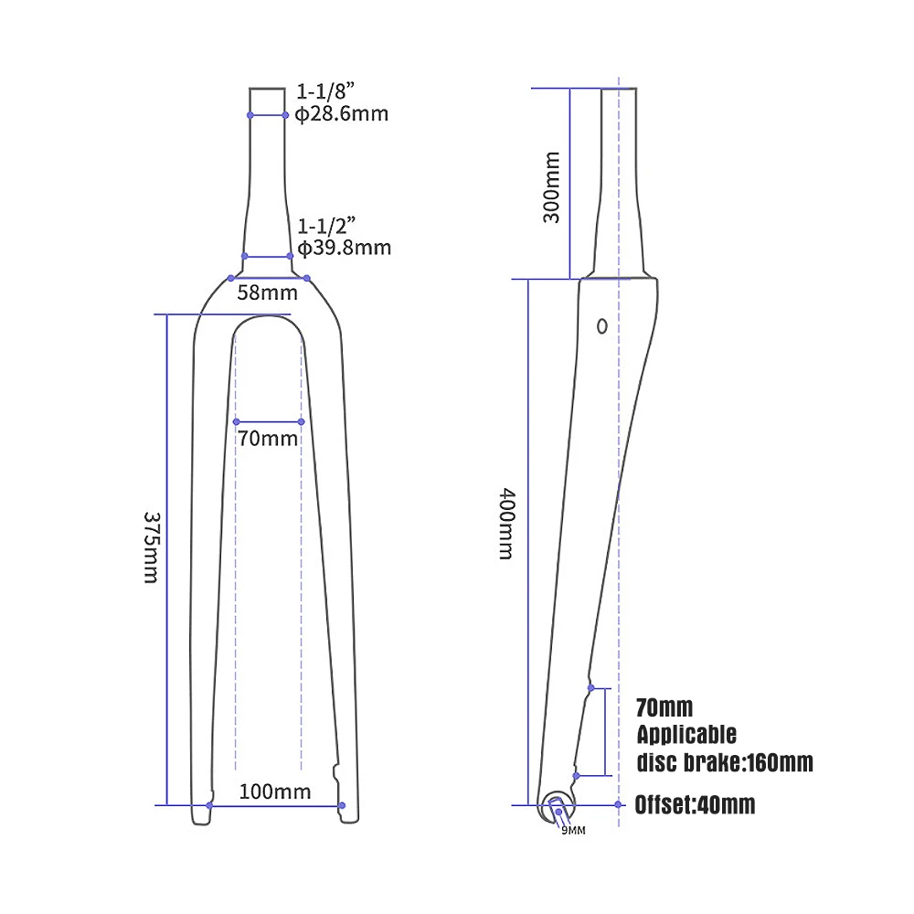 Jimiteam-Gravel Road Bike Front Fork T800 Full Carbon Fiber Disc Brake, Quick Release, Ultra-Light, Off-Road Version, New, 2022