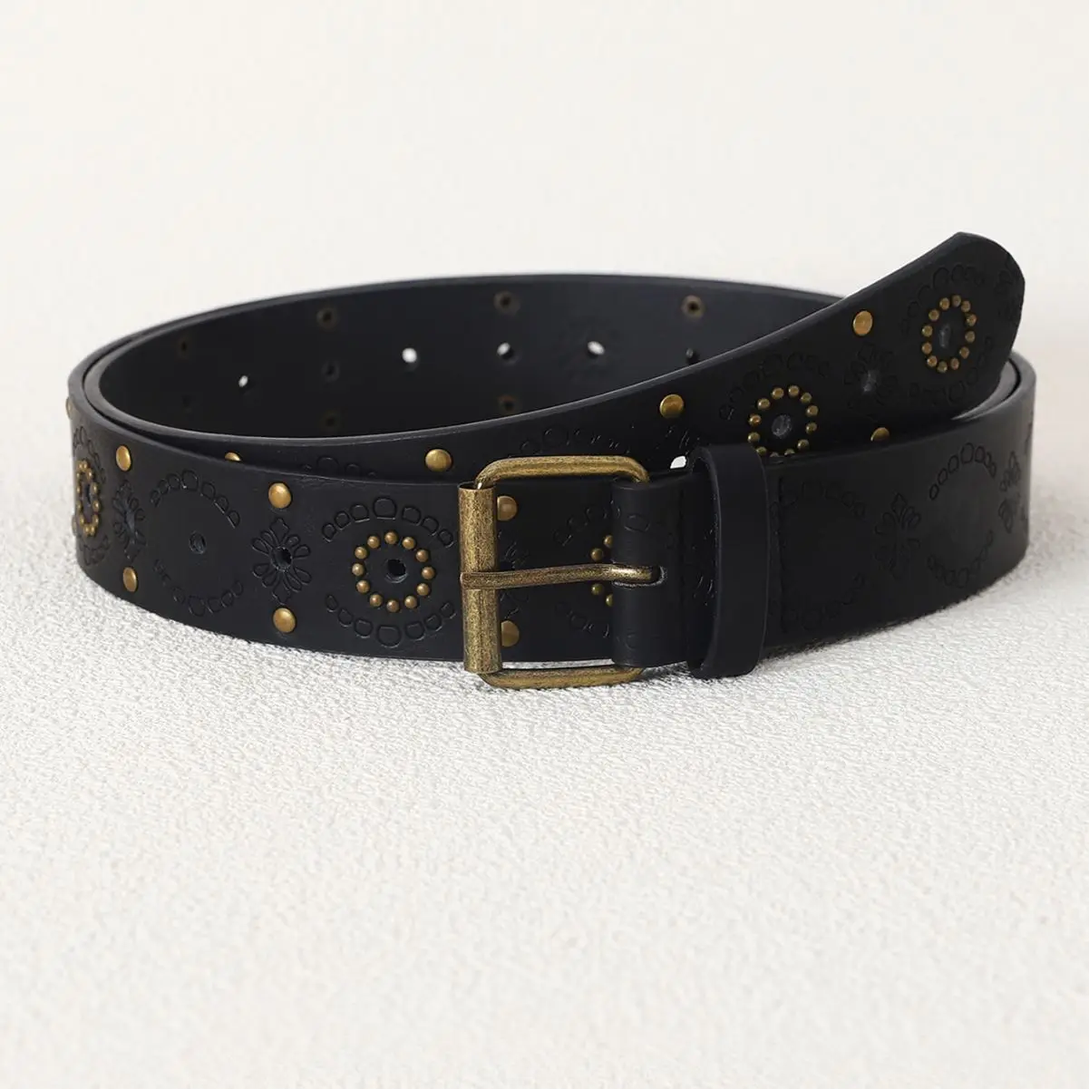 

Ethnic Style Retro Belt Female Punk Style PU Material Alloy Needle Buckle Belt Spicy Girl Jeans Decoration Suitable for Daily