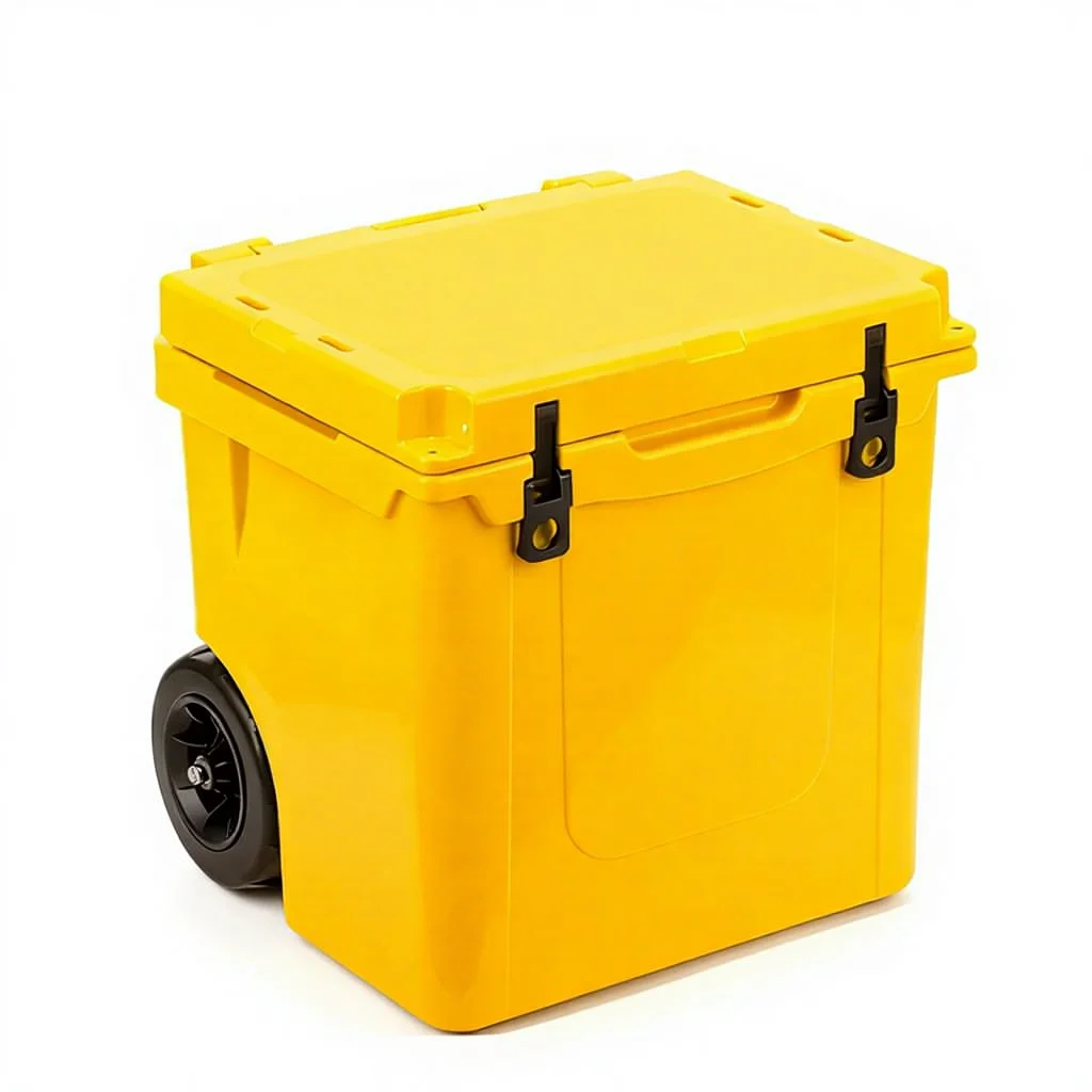 Customized Reusable 45qt Thermal Modern Portable Outdoor Wheeled Rotomolded PE Cooler Eco-Friendly Trolley Big Wheels Leak Proof view 3