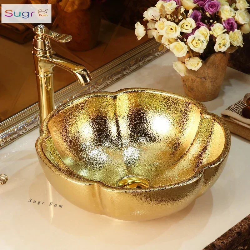

Jingdezhen European-style personalized stage basin, golden art basin, ceramic wash basin, household creative washbasin