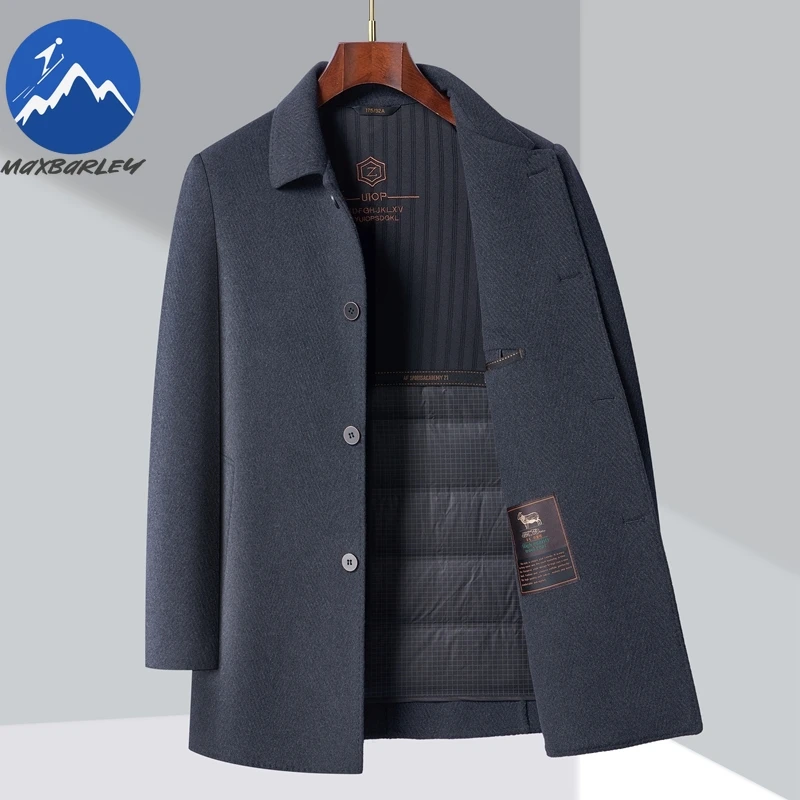

Maxbarley Winter Wool Coat Men Top Luxury Detachable Goose Down Lined Jacket Fashionable Snow Warm Double-sided Thick Overcoat