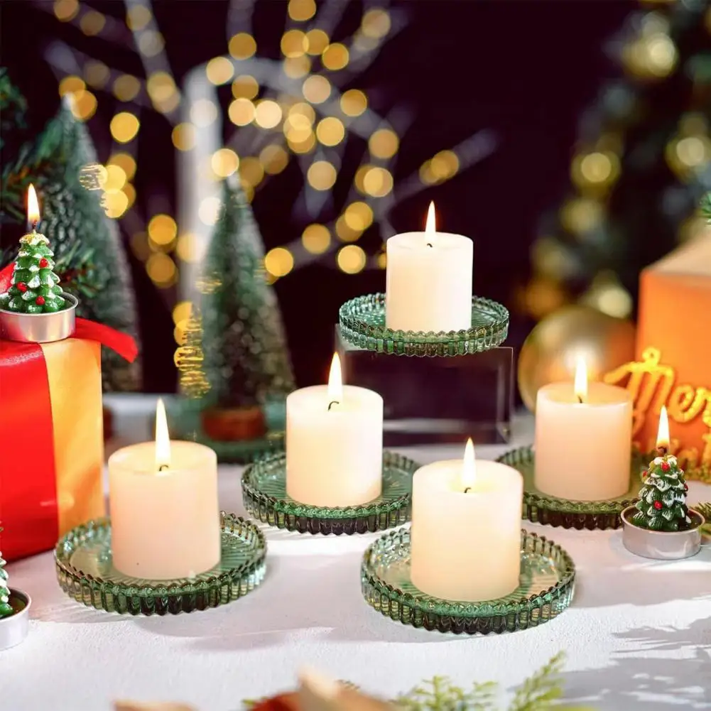 Glass Candle Holder Vertical Pattern Candle Holder Pillar Candle Holder Tray Round Glass Decorative Dish Modern Home Table