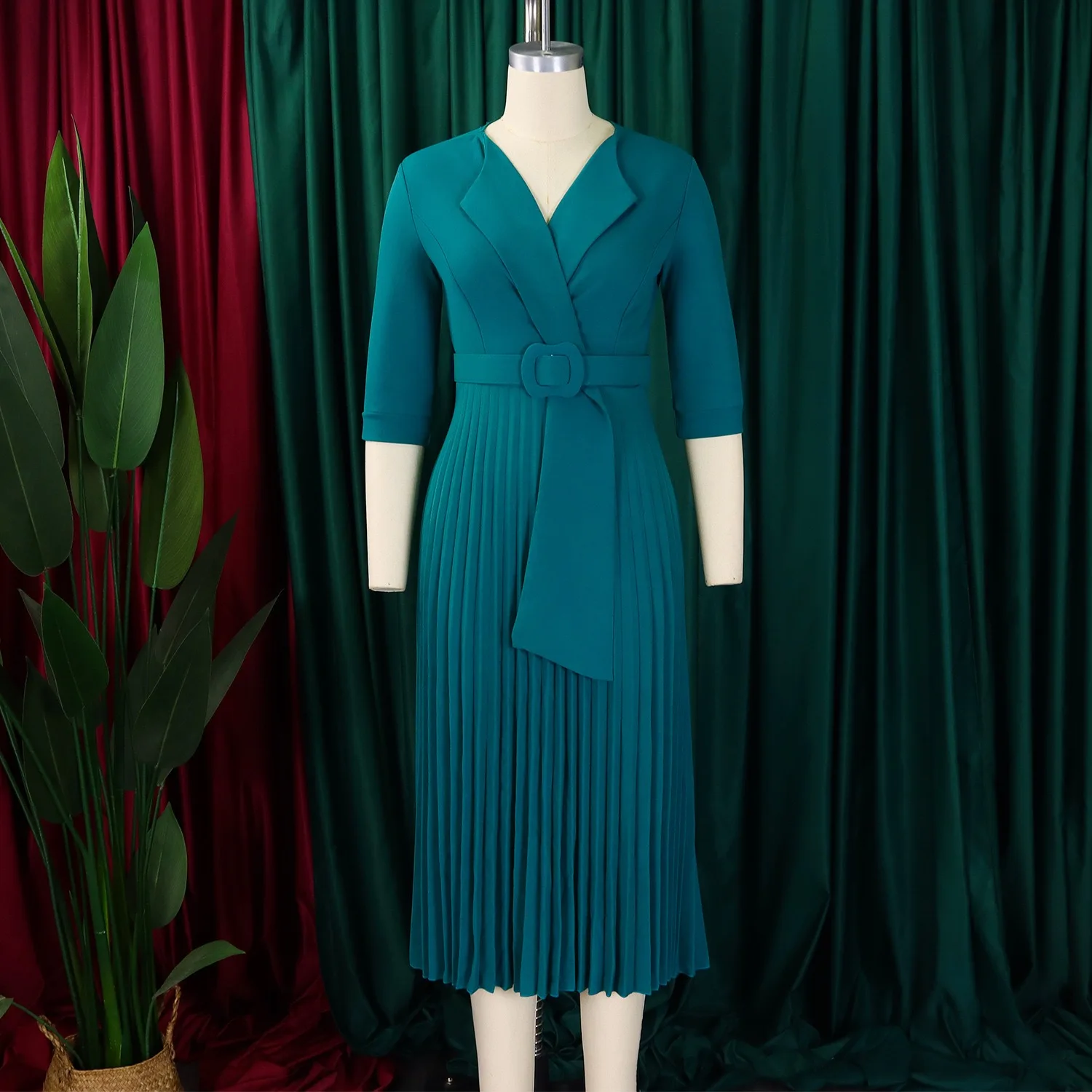 Robes de bureau élégantes pour femmes, col cranté, demi-manches, ceinture, taille mi-mollet, robe de fête d'anniversaire, Midi, automne 2026