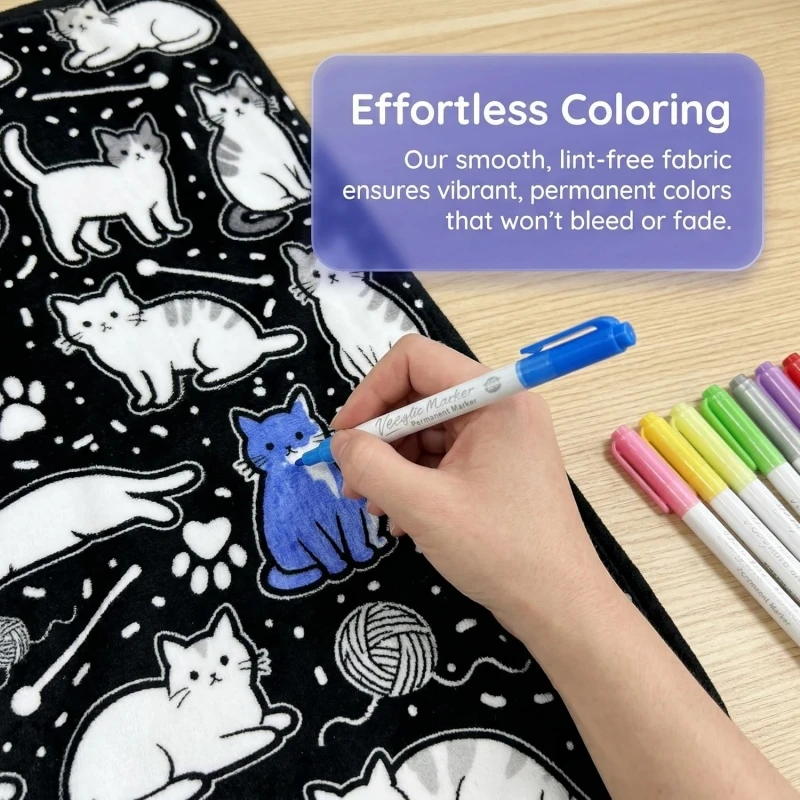 DIY Coloring Blanket with 24 Colors Markers, 125x156cm Washable Cozy Velvet Throw Giant Doodle Colored Blanket for Living Room view 6