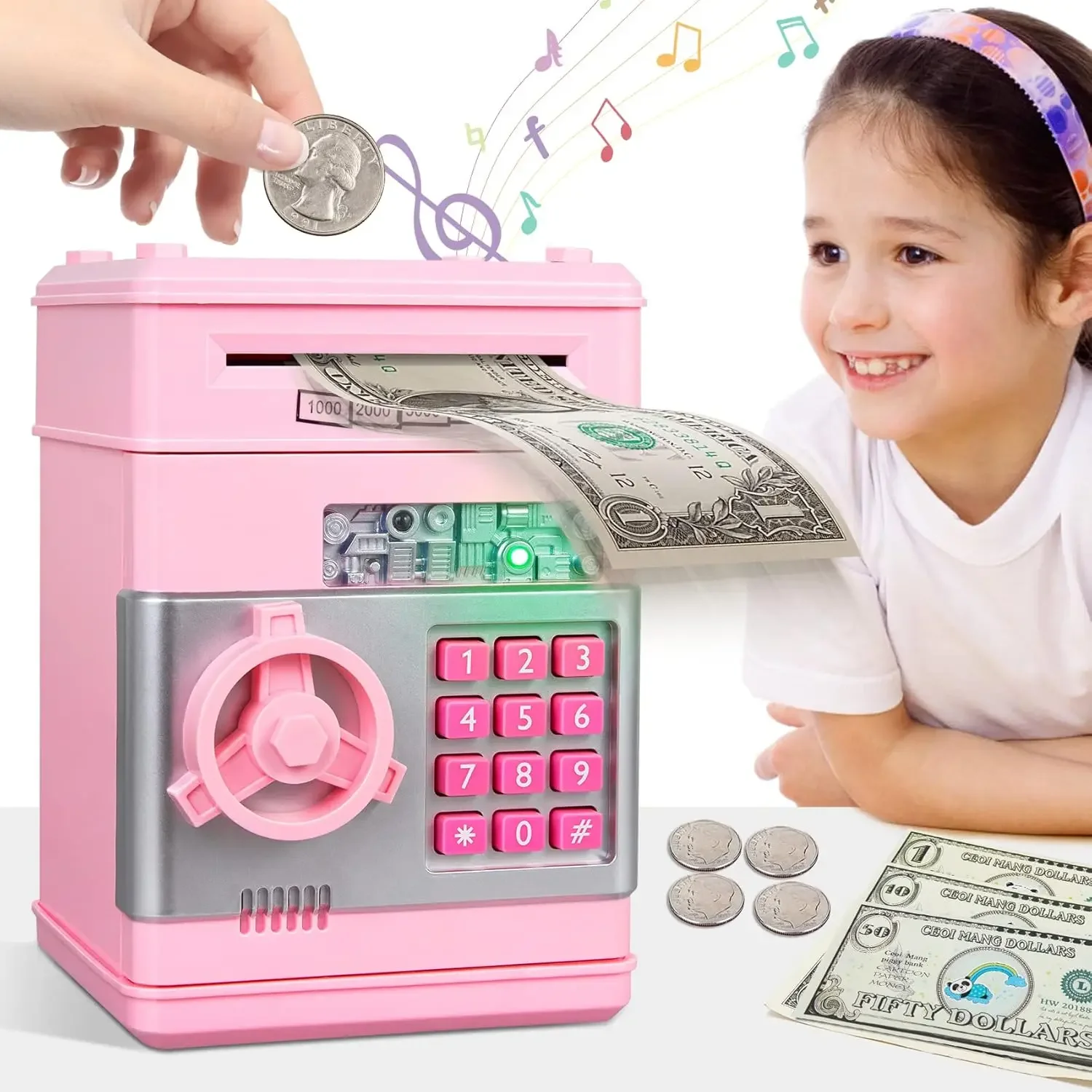 Piggy Bank with Music Electronic Mini ATM for Kids Baby Toy Safe Coin Banks Money Saving Box with Password Protection Child Gift