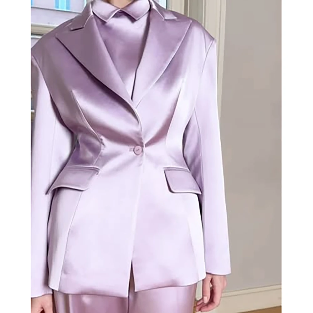 

Elegant Evening Women's 2 Piece Suits Formal Purple One-Button Skinny Blazer High Quality Peak Lapel Jacket Pants Sets Costume