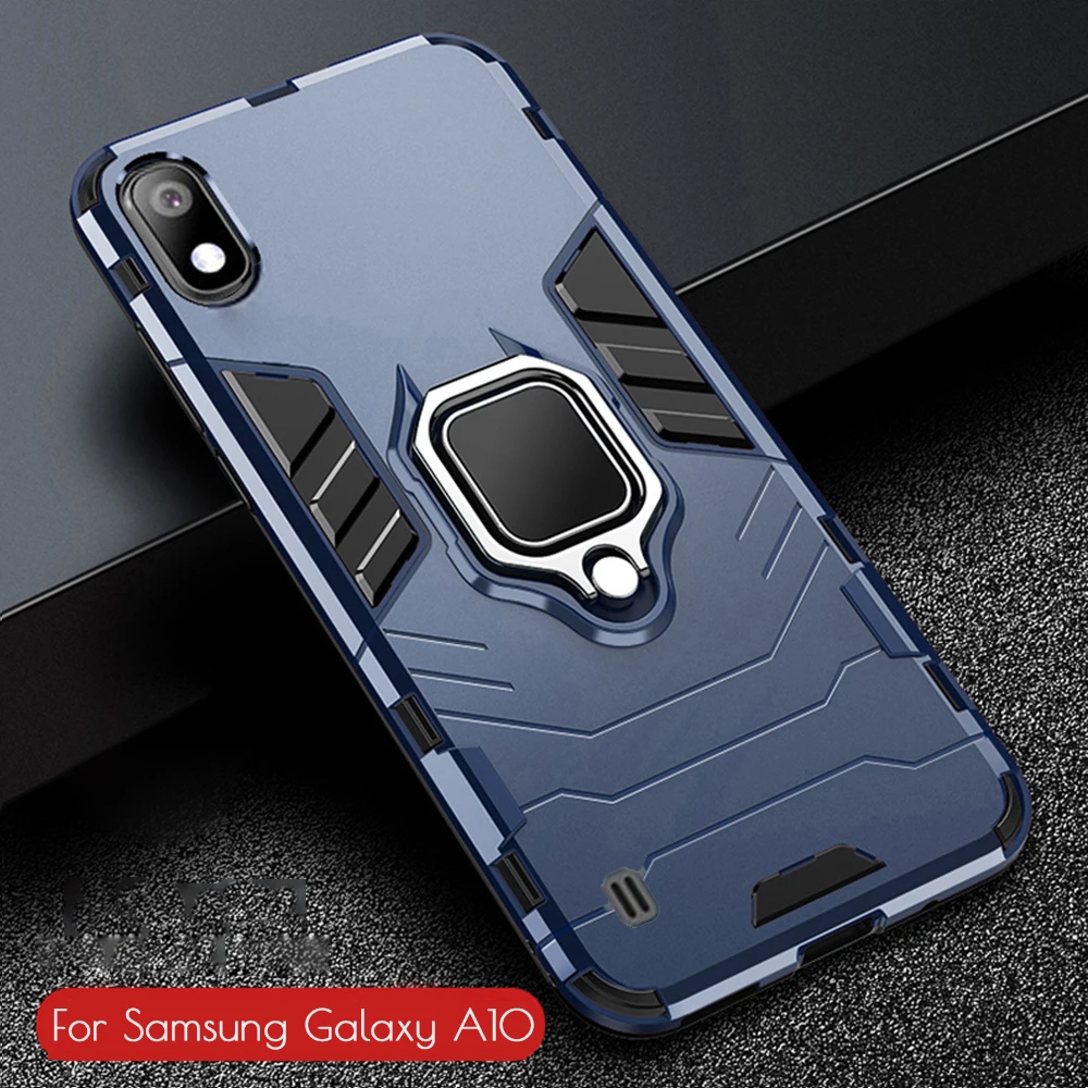 For Samsung Galaxy A10 Case Armor PC Cover Finger Ring Holder Phone Case for Samsung A10 Cover Shockproof TPU Rim Bumper Shell