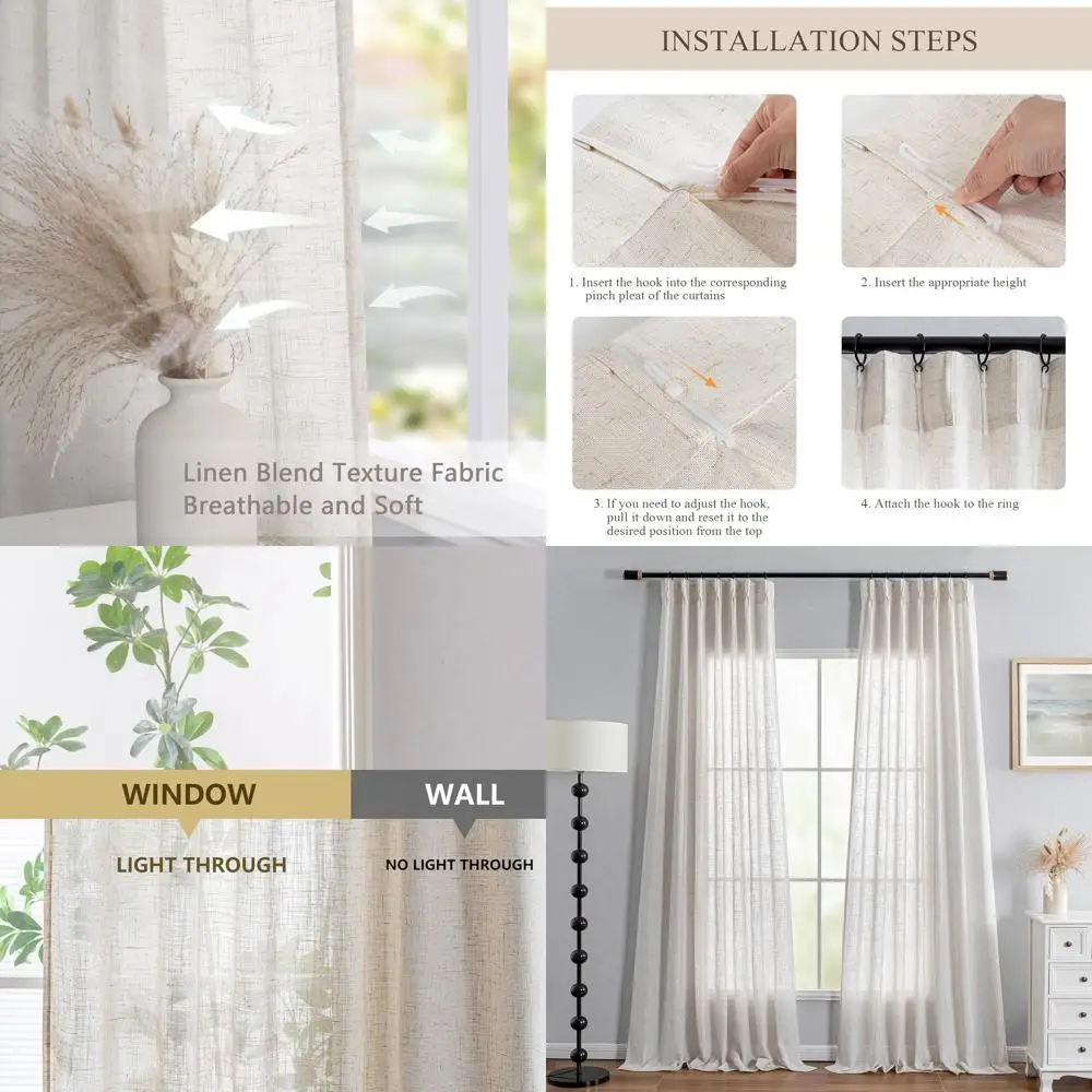 

Extra Long Semi-Sheer Linen Curtains, 108 Floor-Length, 40 Wide, 2-Piece Set for Sliding Door